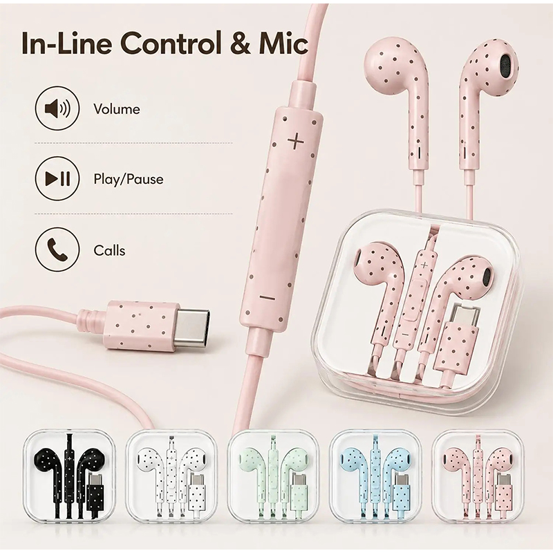 Wired Earphone Mic - Słuchawki douszne typu C z wzorem