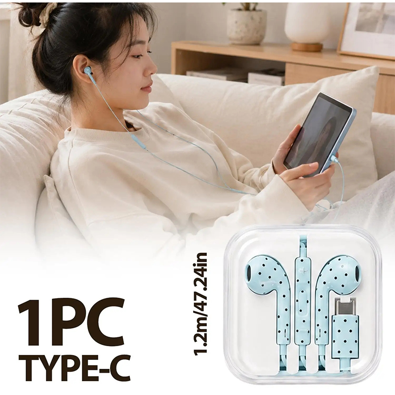 Wired Earphone Mic - Słuchawki douszne z wzorem w kropki